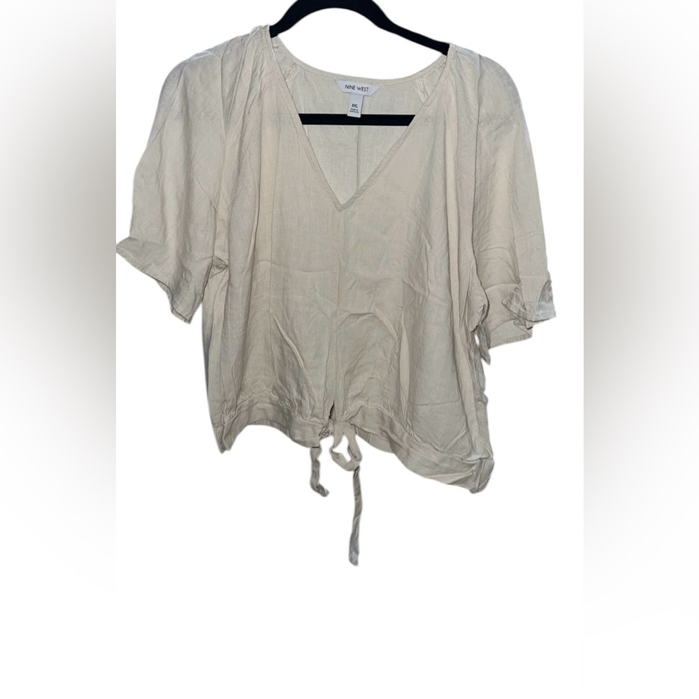 Nine West Light Beige V-Neck Drawstring Tunic